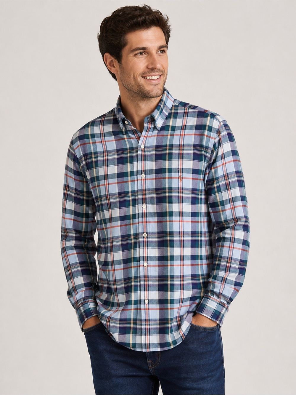 Ralph Lauren Men's Classic Fit Cotton Blue Plaid Button-Down Shirt size Large